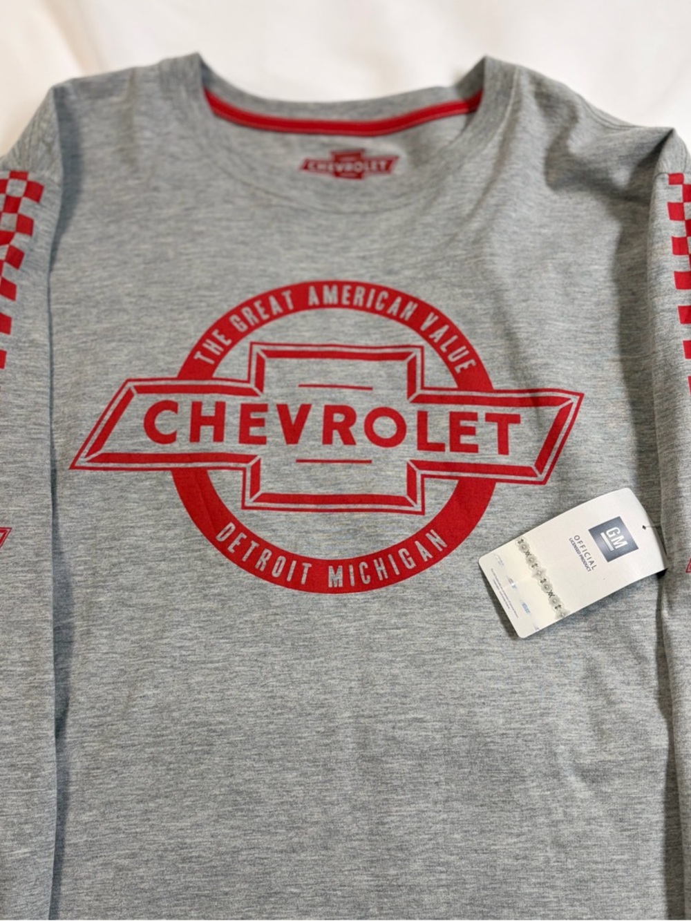 Licensed GM Chevrolet Gray Long Sleeve Tshirt with Red Logo Mens Medium NWT